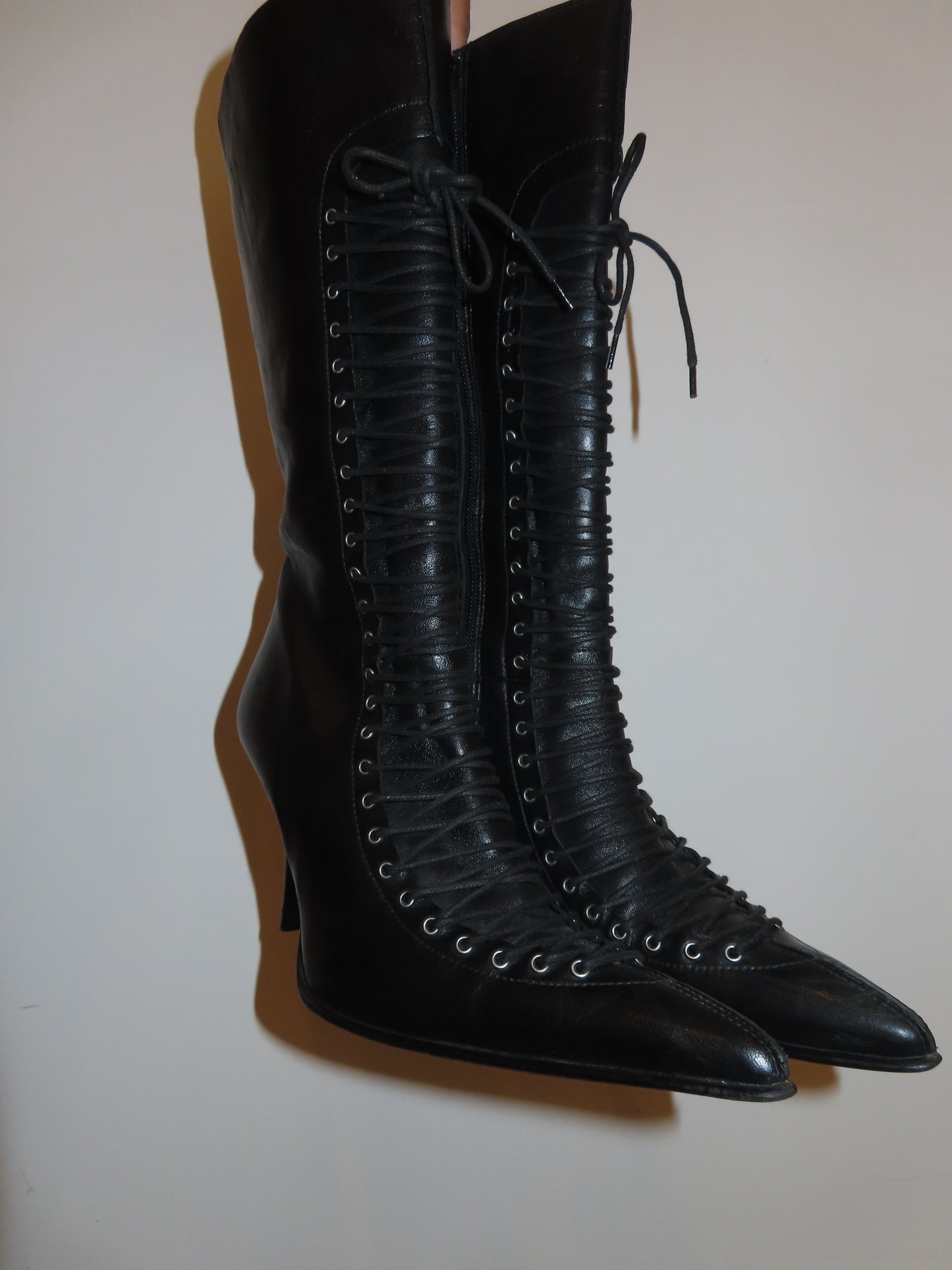 Black Lace Up Leather Boots