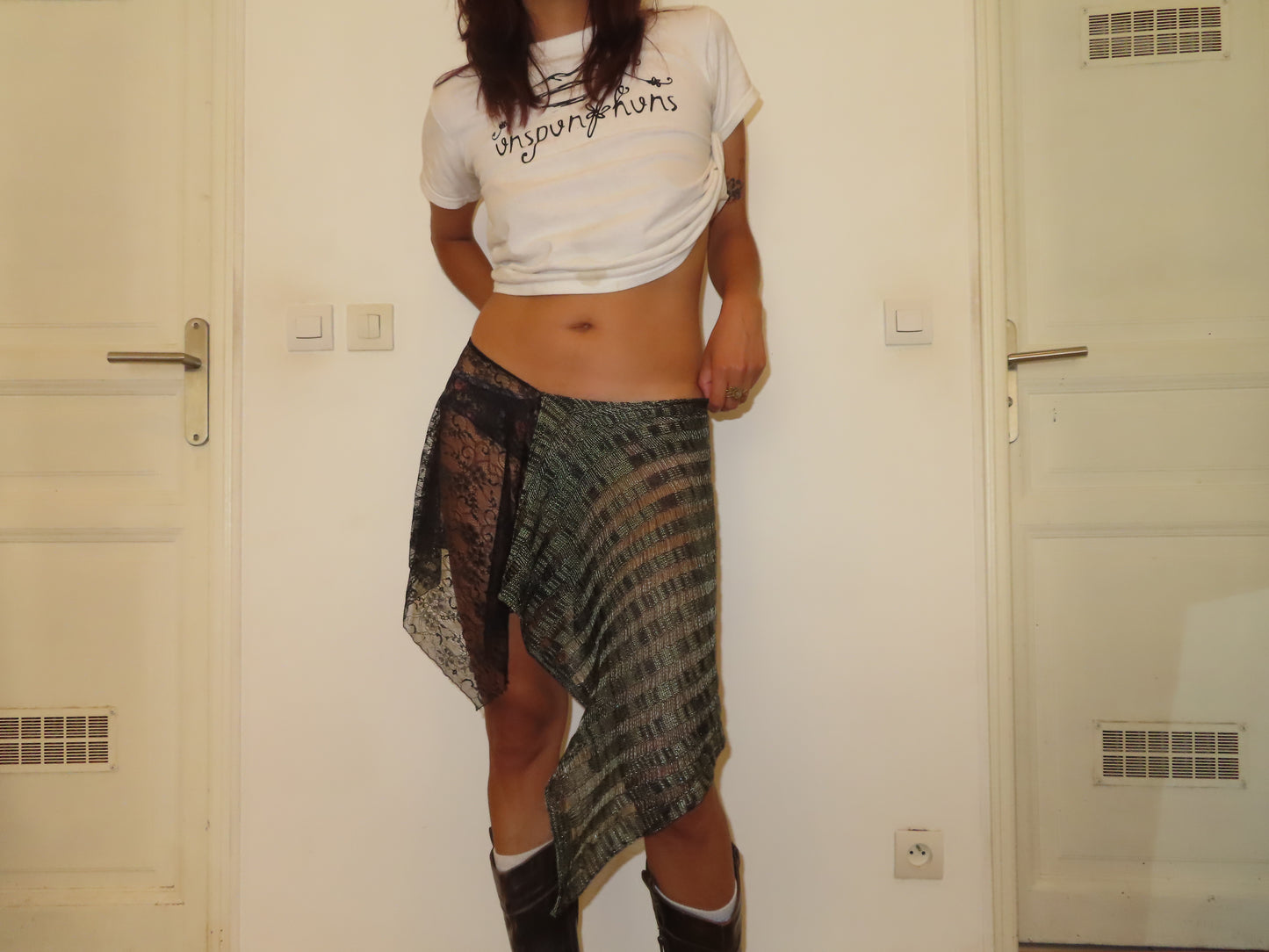 Green Knit Asymmetric Skirt