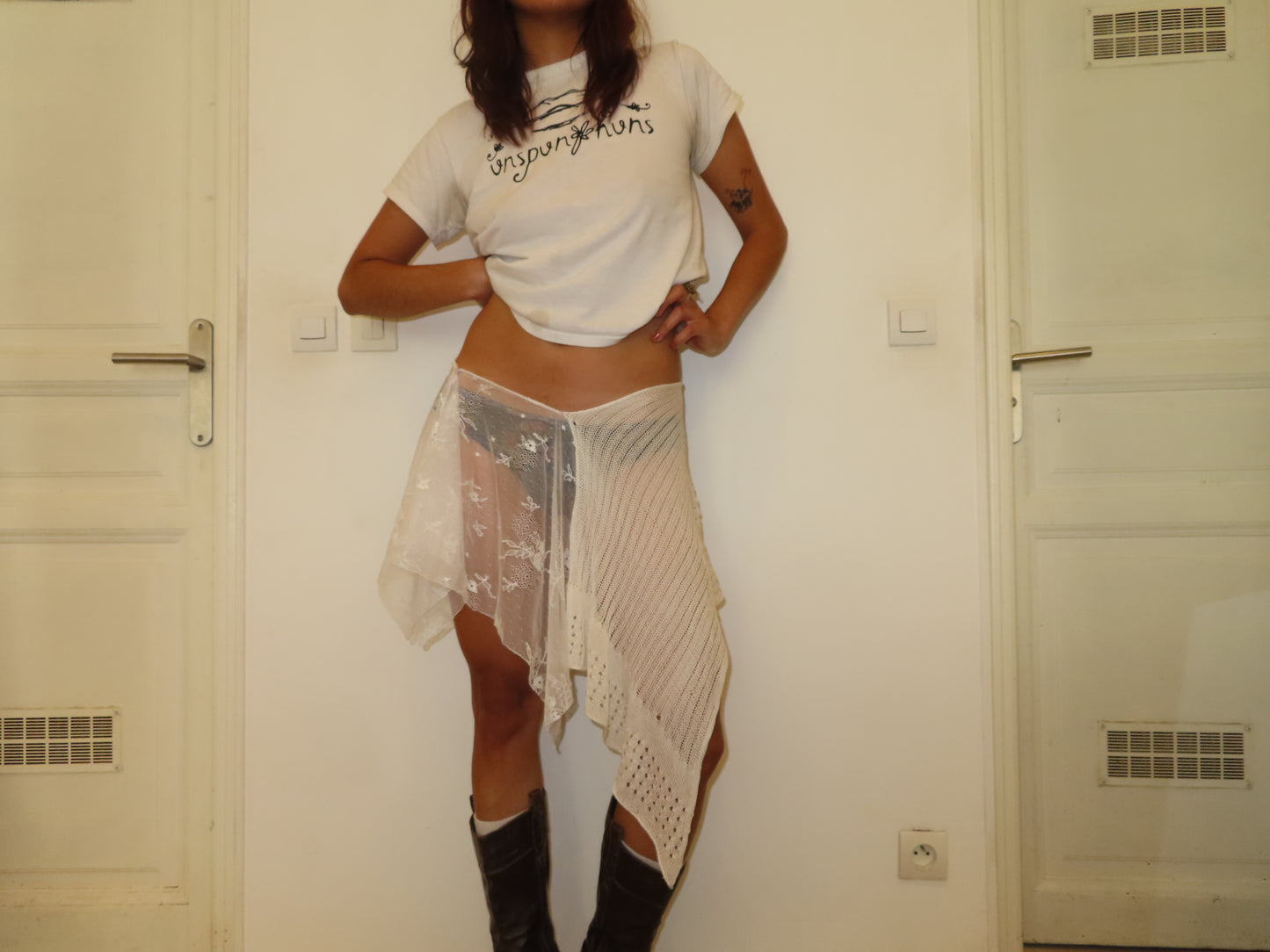 White Knit Asymmetric Skirt
