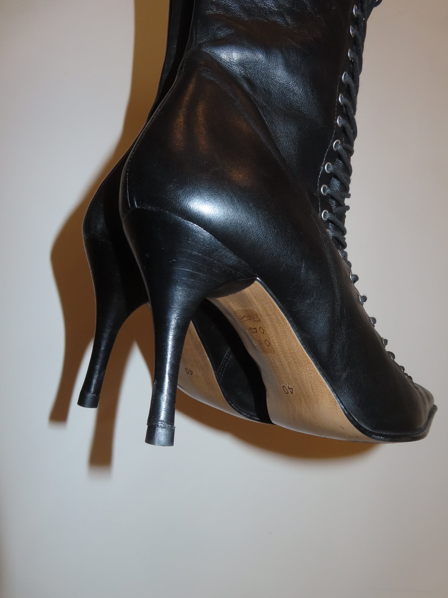 Black Lace Up Leather Boots