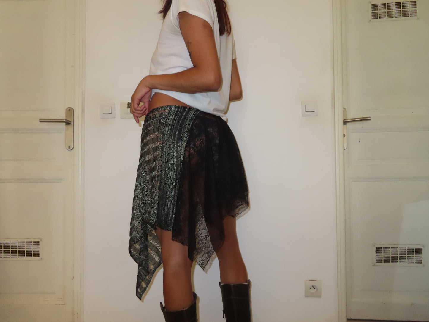 Green Knit Asymmetric Skirt