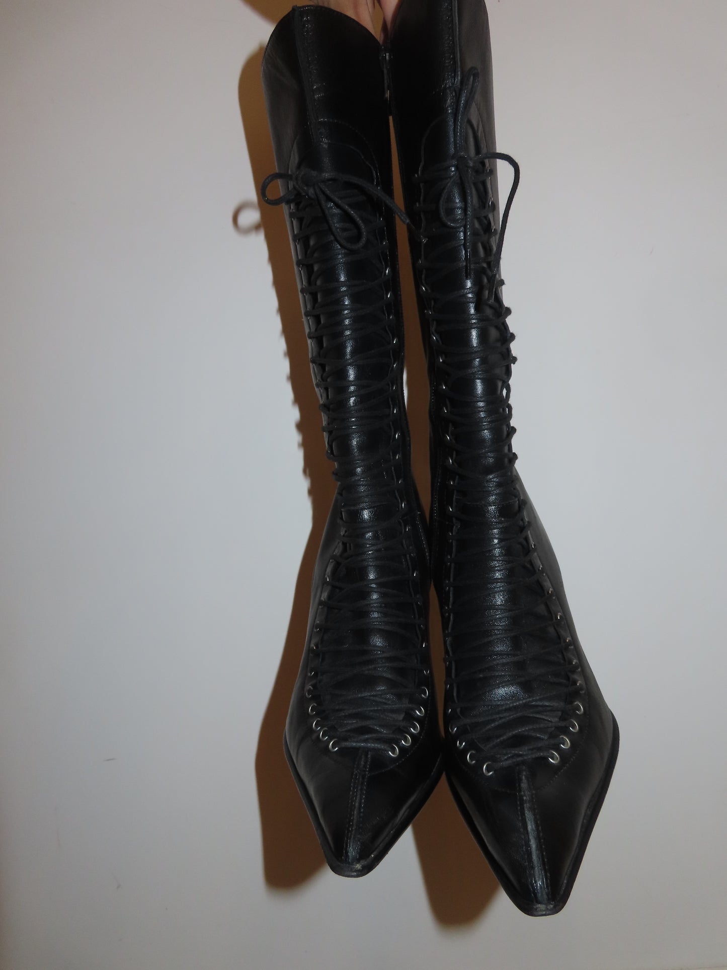 Black Lace Up Leather Boots