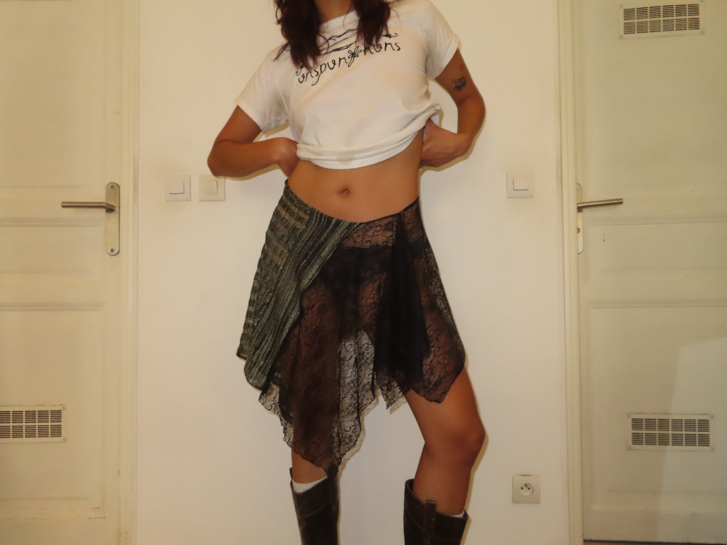Green Knit Asymmetric Skirt