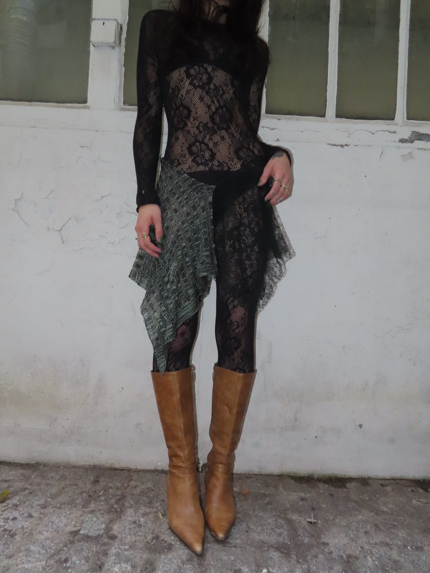 Asymmetrical Knit and Lace Skirt