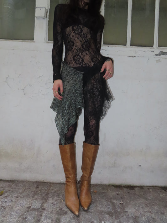 Asymmetrical Knit and Lace Skirt