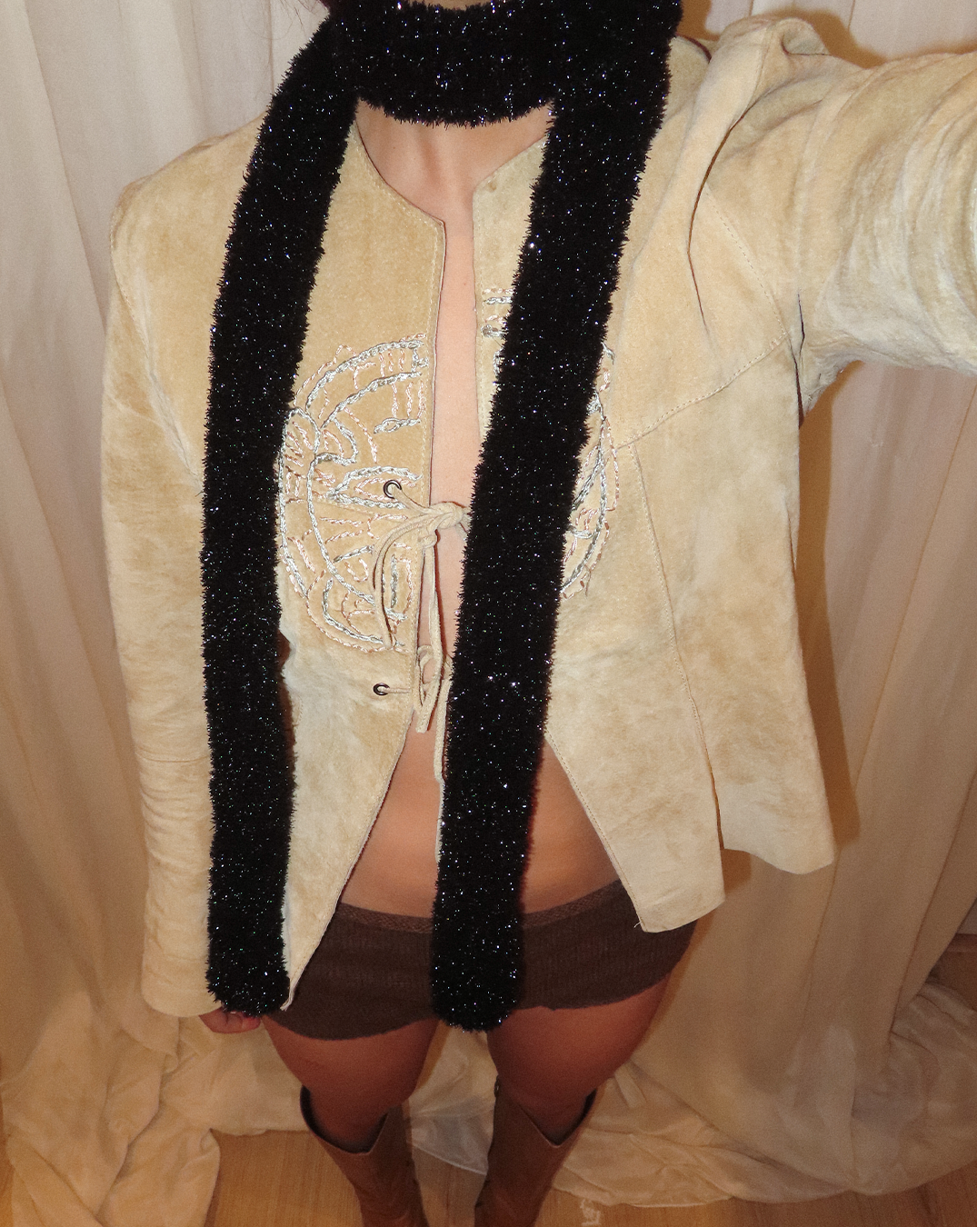 Shiny Black Skinny Scarf